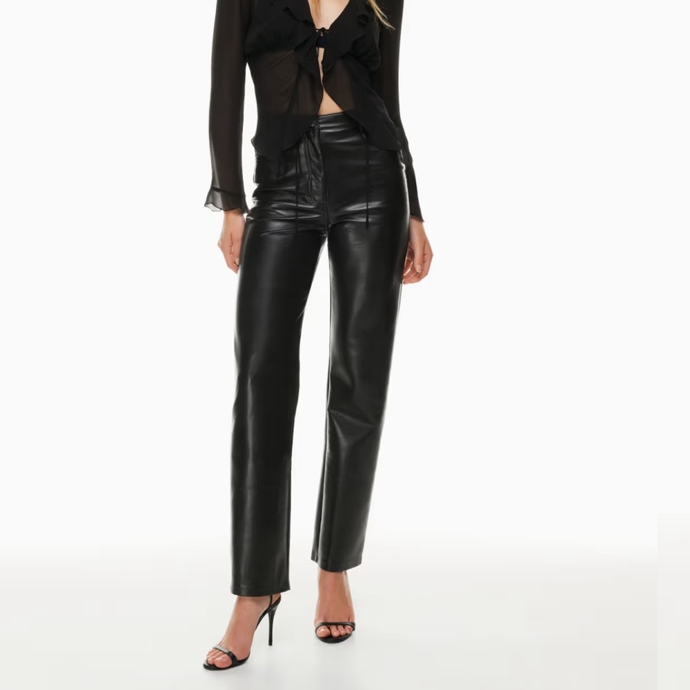 Black Aritzia faux leather high rise Melina pants